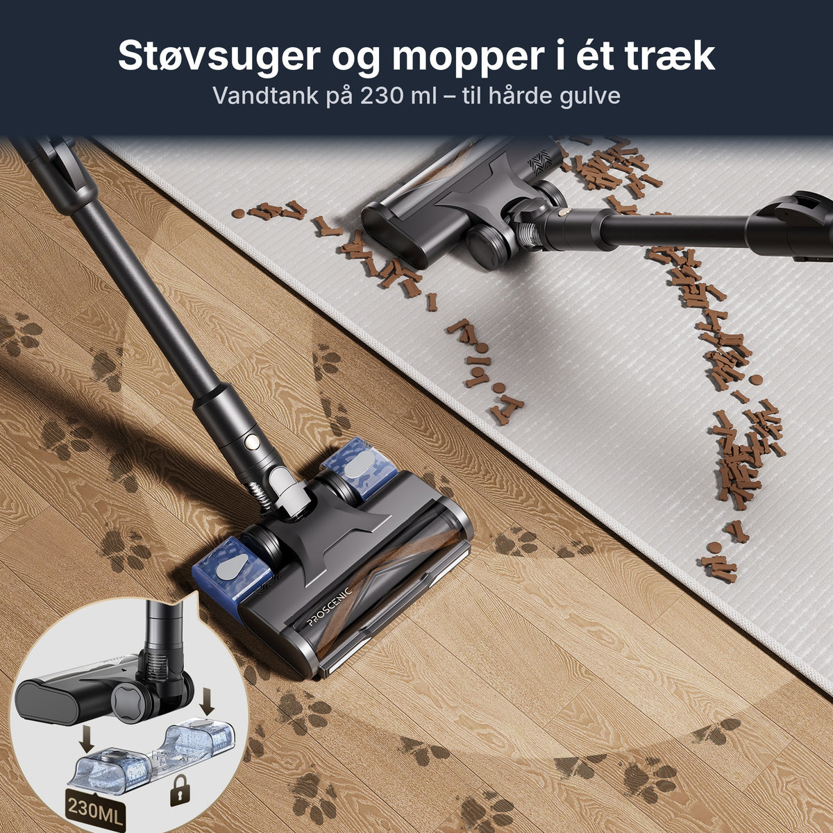 DA – Proscenic P20 støvsuger og mopper i ét træk
