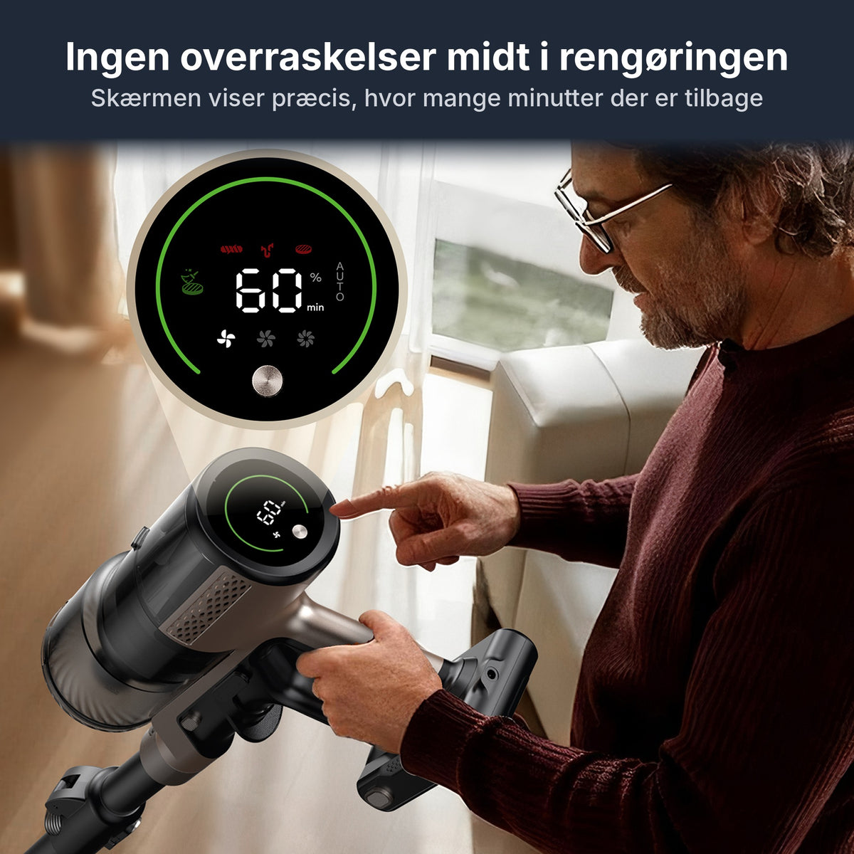 DA – Proscenic P20 skærm med resterende driftstid